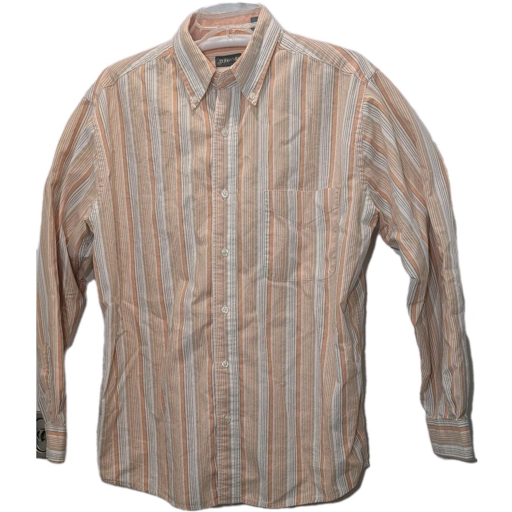 Plaid Shirt Men's 100% Cotton Button Up Long Sleeve M Brown Orange St. John Bay